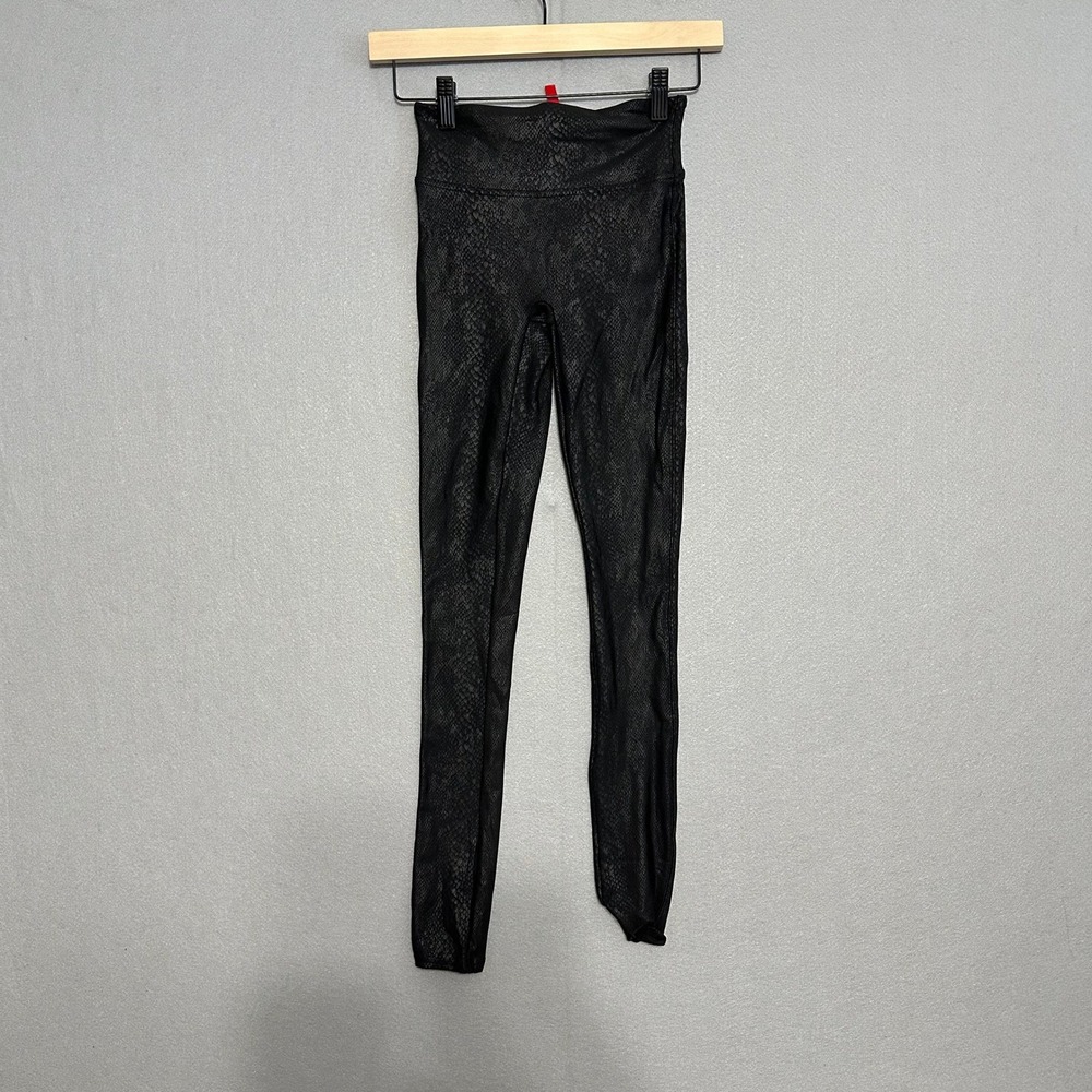 Spanx Faux Leather‎ Snake Leggings Black High Waisted Snakeskin XS XS/XCH/TP